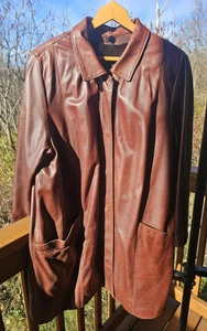 Abrigo de cuero marrón coñac Carl W Herrmann forro de piel de visón esquilado (extraíble) - Imagen 1 de 24