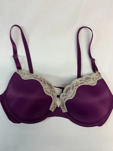 New Women’s Maiden F, Bra size 38C, Purple , W/ Beige Lace Trim, Padded, Push Up - Picture 1 of 10