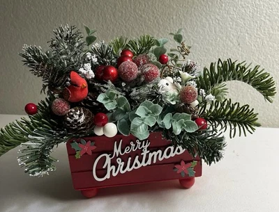 Decorado Feliz Navidad Rústico Piña Pequeña Caja de Madera Bandeja en Niveles Decoración Nuevo Foto 1 de 4