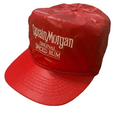 Captain Morgan Nylon Snapback Hat Red - Vintage Baseball Hat Spiced Rum 1980s - Image 1 of 4