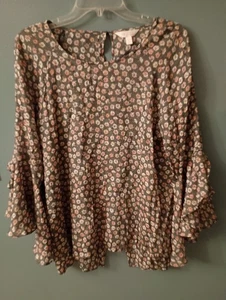 Lc Lauren Conrad Women's Dolman Sleeve Peasant Top WL94W043RP Fleur Ink Gray L - Picture 1 of 4