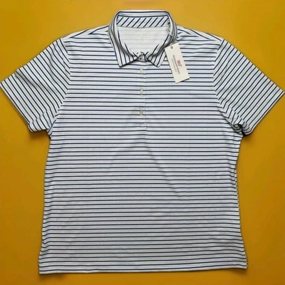 Polo Vineyard Vines Performance para mujer blanco azul a rayas piqué liso talla M Foto 1 de 4
