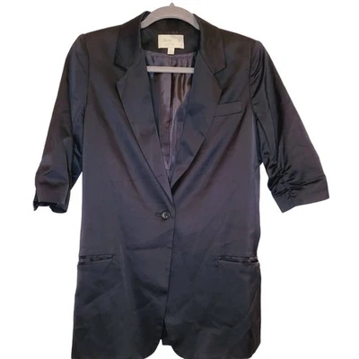 Elizabeth and James Mujer Negro Satinado Manga Cruzada Cremallera Trasera Chaqueta Talla 4 Foto 1 de 4