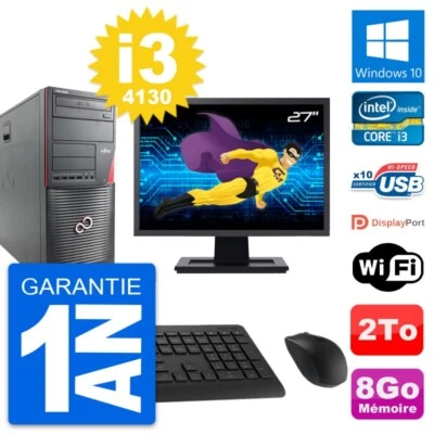 PC tour Fujitsu W530 Pantalla 27" Intel i3-4130 RAM 8Go Disco 2To Windows 10 Wi - Imagen 1 de 4