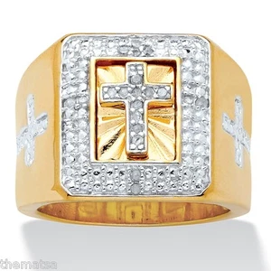 ANILLO DE DIAMANTES CRUZ DE ORO SOBRE PLATA ESTERLINA 14K 1/10 CT TALLA 8 9 10 11 12 13 - Imagen 1 de 2
