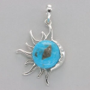 Colgante Turquesa Estrella Sol Azul y Luna Plata de Ley 925 Piedra Preciosa Genuina #1Ie - Imagen 1 de 9