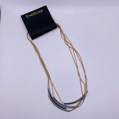 bebe Necklace Multi Chain Gold Silver Tone Tube Beads 14” New - Imagem 1 de 4