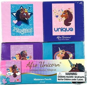 Afro Einhorn - Unikat. Göttlich. Magisch. - Miniatur Puzzle - 4 Stück - NEU - Bild 1 von 4