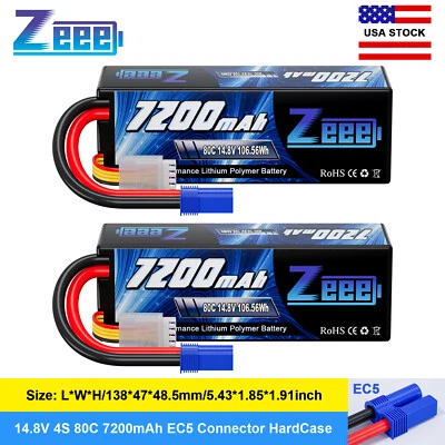 2xZeee 4S Lipo Battery 7200mAh 14.8V 80C EC5 HardCase for RC Car Truck Tank Heli - Image 1 of 4