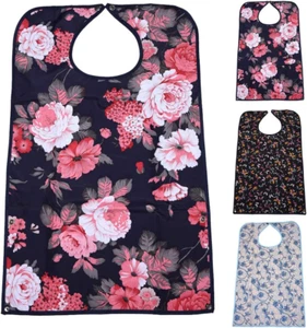 3 Pack Adult Bibs with Crumb Catcher - Washable and Reusable Clothing Protectors - Picture 1 of 12