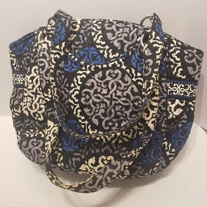 Vera Bradley Shoulder Bag Retired Canterbury Pattern (Black, Cobalt Blue, White) - Picture 1 of 4