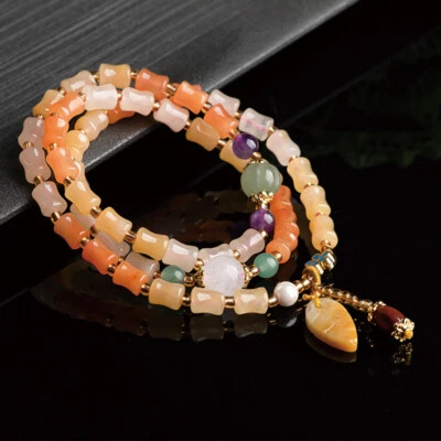 Nuevo Collar Cadena Eslabón Dije Hoja Cuentas Bambú Jade Suerte Multicolor Cuarcita Jade Foto 1 de 4