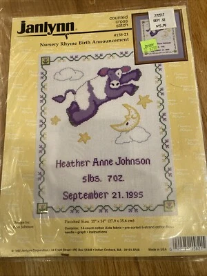 Janlynn Cross Stitch Kit Heaven Sent BIRTH ANNOUNCEMENT #054-0105 New Sealed - Image 1 of 4