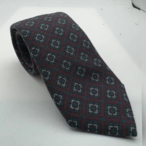 Canali Wool Silk Neck Tie Geometric Burgundy Blue - Foto 1 di 4