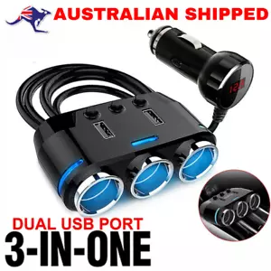 3 Way Multi Car Cigarette Lighter Socket Dual USB Port Charger Adapter 12V/24V - Picture 1 of 12