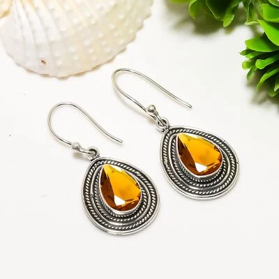 Golden Quartz Gemstone 925 Sterling Silver Jewelry Earring, Designer Earring - Image 1 of 4