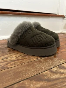 Womens UGG Size 8 Disquette Felted Platform Slipper Shoe FRSN Green Gray - Picture 1 of 6