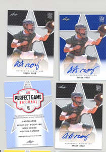 2020 Leaf Perfect Game Auto Four card lot Anson Aroz