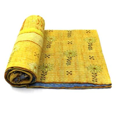 Vintage Kantha Quilt Indian Handmade Cotton Bedspread Elegant Throw Bedding - Image 1 of 4