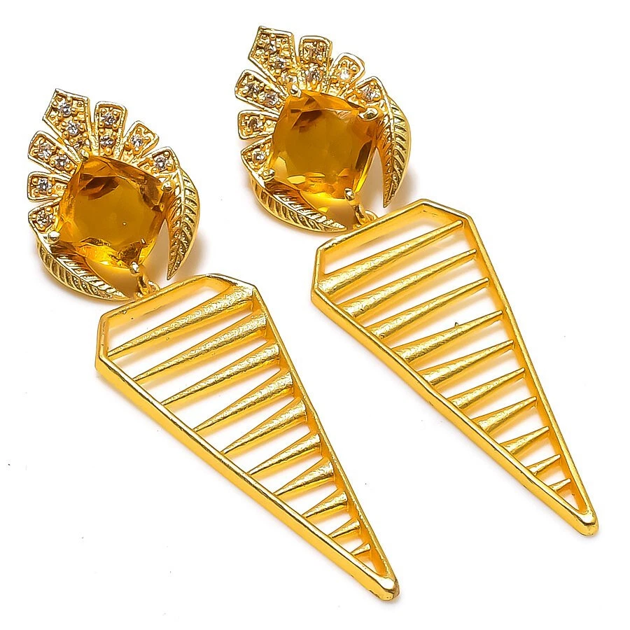 Pendientes enchapados en oro con piedras preciosas de cuarzo citrino joyería regalo para ella Foto 1 de 1