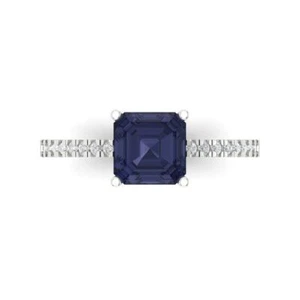 2.7Ct Cushion Cut Simulated Blue Sapphire Engagement Ring, 14K White Gold - Picture 1 of 11