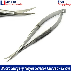 Noyes Micro Scissors Spring Action Curved 12cm Castroviejo Microsurgical Scissor - Picture 1 of 5