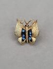 VINTAGE JJ Jonette Jewelry Butterfly Scatter Pins Brushed Gold Blue Rhinestones