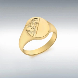 Anillo de sello de diseño medio grabado ovalado de oro amarillo de 9 quilates, anillo tamaño W (IBB0179) - Imagen 1 de 6