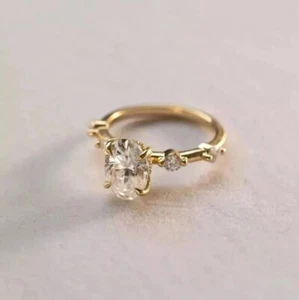 2.10Ct Oval-Cut Moissanite Hidden Halo Engagement Ring Solid 14k Yellow Gold - Picture 1 of 5