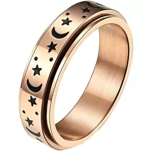 Moon Star Sun Fine Tuning Rotating Stainless Steel Ring Boho Rose Jewelry size 6 - Picture 1 of 3