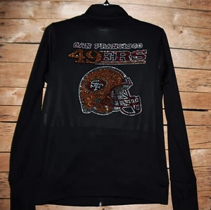 San Francisco 49ers rhinestone bling black fitted varsity style jacket sz Med - Picture 1 of 9