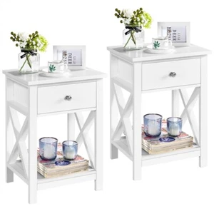 2X Mesitas de Noche con Cajón Blanco Mesilla de Noche Moderno para Dormitorio - Imagen 1 de 12