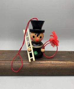 Vtg CHIMNEY SWEEP Wood Christmas Ornament Hand Painted 1970’s Made In Germany - Picture 1 of 5