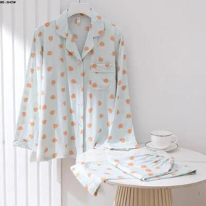 Japanese Nightclothes Womens 100% Gauze Cotton Long Sleeve Pajamas Set Sleepwear - Picture 1 of 27