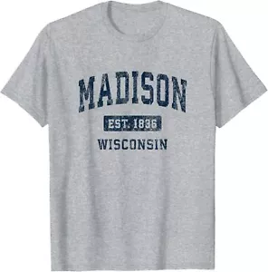 Madison Wisconsin WI Vintage Athletic Sports Design T-Shirt Hoodie - Picture 1 of 6