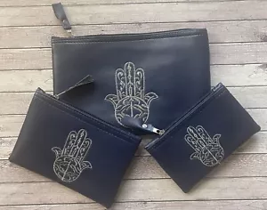 Set of Pocket Purses Organizer Bag Hand of Fatima God Hamsa Khamsa Dark Blue - Picture 1 of 4