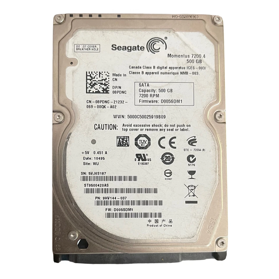 Seagate SATA Hard Drive 2.5" 500GB ST9500420AS 9HV144-037 FW:D005SDM1 WU - Image 1 of 1