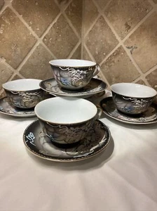 J B Betson 1940s Dragonware Moriage Set of 5 Cups & Saucers Handpainted Japan - Picture 1 of 9
