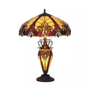 Victorian Design Stained Glass Electric Table Lamp Lighted Base Night Light - Picture 1 of 2