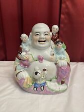 Vintage  Big Buddha With 5 Five Children Figurine Statue Porcelain Ceramic