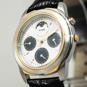 *NEAR MINT* Vintage SEIKO AVENUE 7F39-6060 Quartz Moon Phase White Dial 34mm Men - Picture 1 of 12