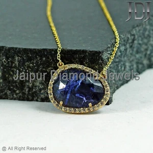 Tanzanita Natural Piedra Diamante Blanco 14K Oro Amarillo Cadena Joyería - Imagen 1 de 5