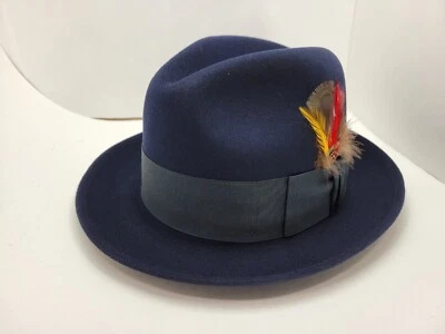 DOBBS DAYTON 1 MIDNIGHT NAVY FUR FELT HAT FEDORA MADE IN USA - Image 1 of 4