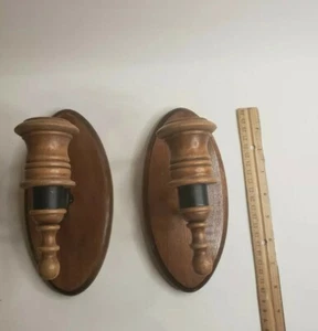 Vintage  Wood  and Black Oval Candle Wall Sconces (set of 2) - Picture 1 of 8