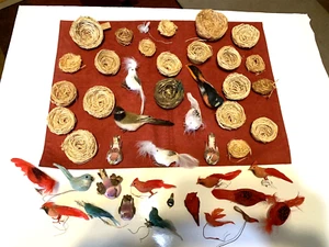 CRAFT BIRDS plus STRAW NESTS, Mixed Lot of Decorative BIRDS - Picture 1 of 4