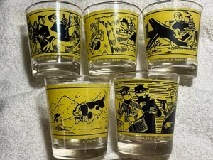 Rare Mid Century Set 5 Old Smuggler Scotch Rocks Glasses R. Taylor Cartoons - Picture 1 of 7