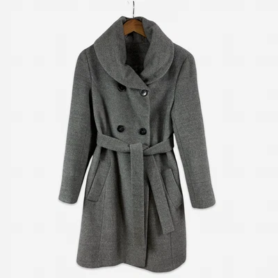 Abrigo Calvin Klein Mujer Talla 8 Hasta la Rodilla Gris Lana Alpaca Doble Pecho Foto 1 de 4