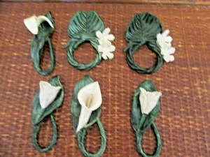 Vintage 1987 Judith Eloise Hooper Two's Company Flower Napkin Rings, set of 6 - Picture 1 of 3