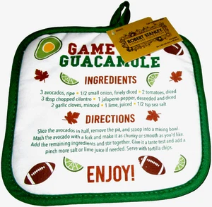 FOOTBALL POT HOLDER ~ GAME DAY GUACAMOLE ~8" X 8" - Picture 1 of 1