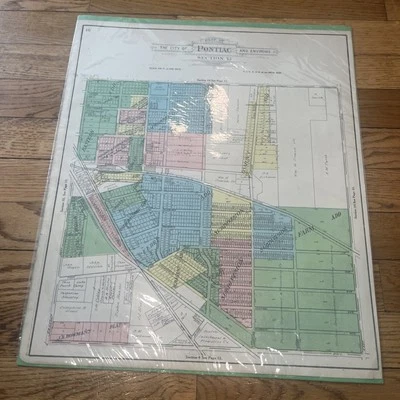 Antique 1908 Illustrated Atlas Colored Pontiac Michigan Oakland County Map - Image 1 of 4